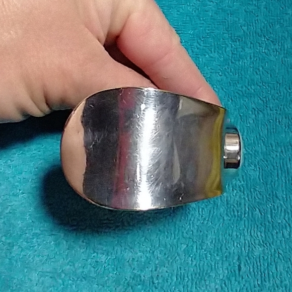 Gold Worn Down To Silver Cuff Bracelet with Faux Turquoise Stone Large Vintage - Picture 6 of 7